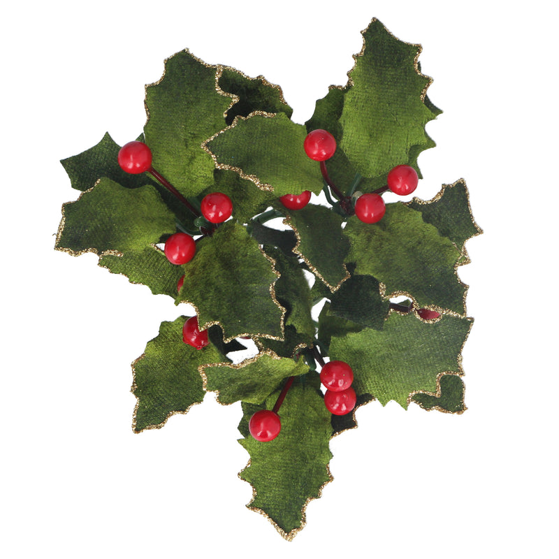 Small velvet holly Christmas candle ring – Gisela Graham