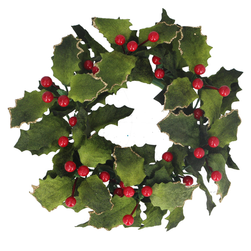 Large velvet holly Christmas candle ring – Gisela Graham