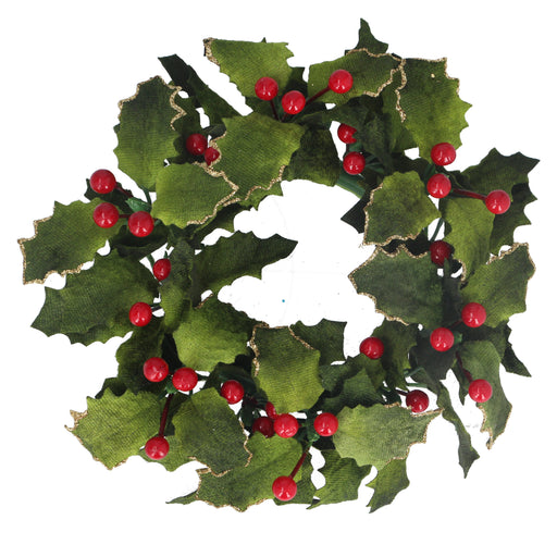 Large velvet holly Christmas candle ring – Gisela Graham