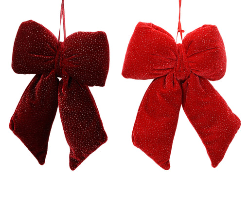 Red Velvet Bow with Silver Glitter – 30 cm – 2 Assorted Colours
