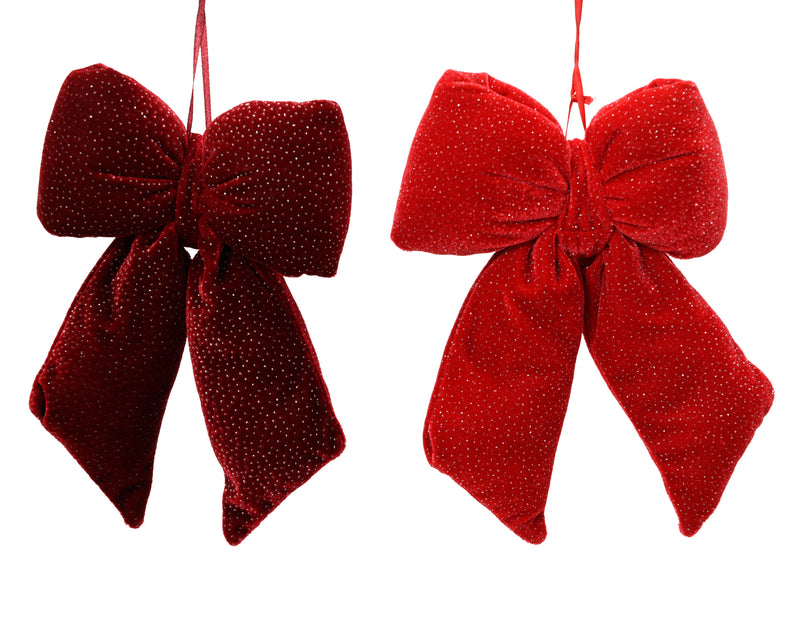 Velvet Christmas Bow 40 cm Red with Silver Glitter – 2 Assorted Colours