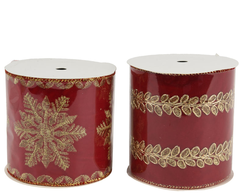 Christmas Ribbon Red/Gold Velvet 200 × 9 cm – 2 Assorted Designs