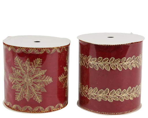 Christmas Ribbon Red/Gold Velvet 200 × 9 cm – 2 Assorted Designs