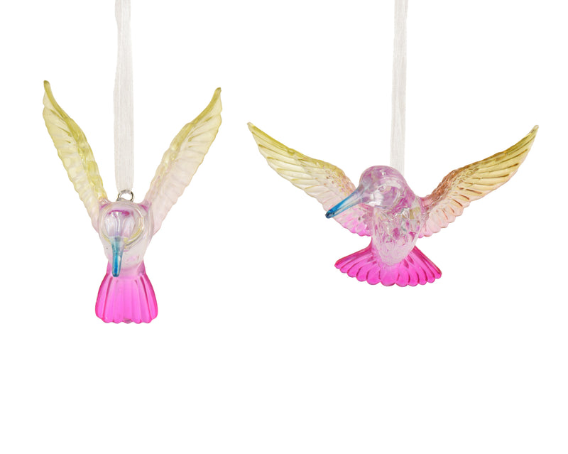 Acrylic Christmas Decoration Transparent Multicolour Bird 8.8 cm – 2 Assorted Designs