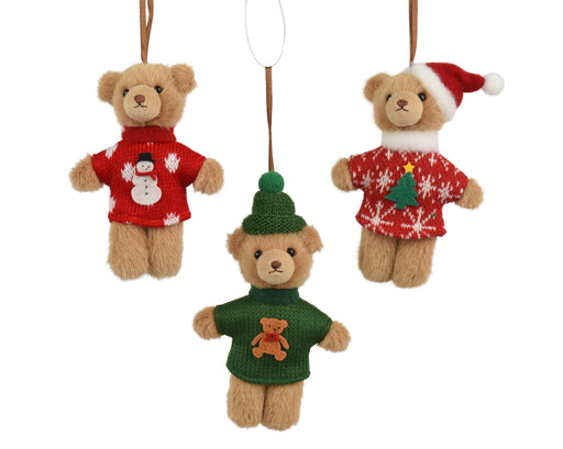 Polyester Christmas Decoration Brown Bear 12 cm – 3 Assorted Designs