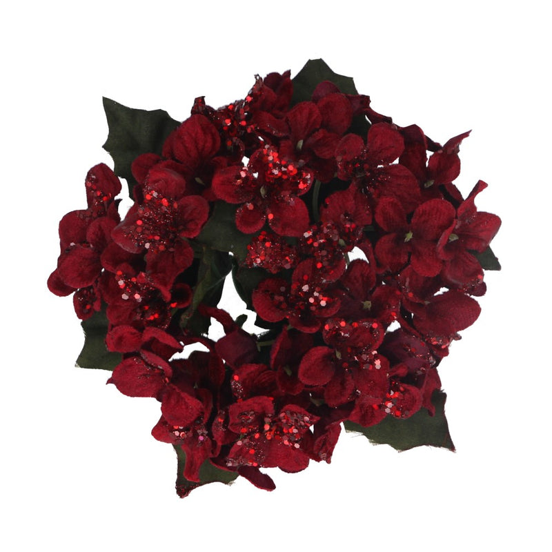 Small burgundy hydrangea Christmas candle ring – Gisela Graham