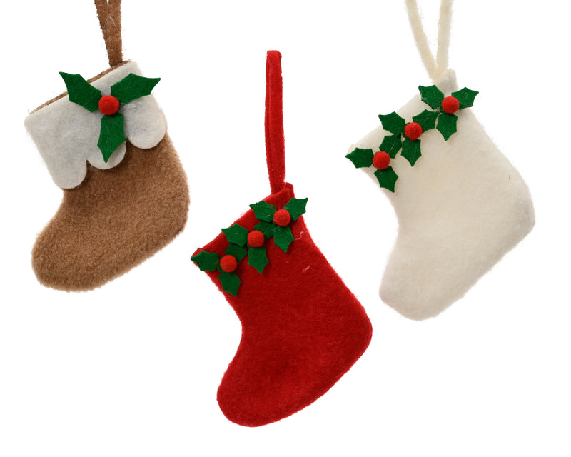 Felt Stocking Christmas Hanging Decoration – 3 Assorted Colours