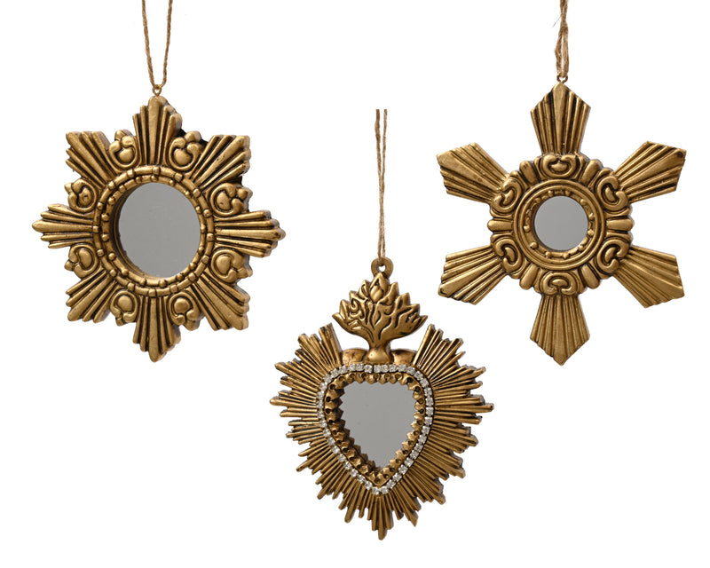 Glass Christmas Decoration Antique Gold Star and Heart 10 cm – 3 Assorted Designs