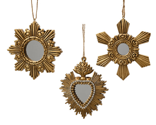 Glass Christmas Decoration Antique Gold Star and Heart 10 cm – 3 Assorted Designs