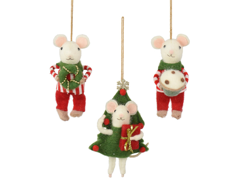 Hanging Decoration Wool Mouse Figure 12 cm – 3 Assorted Designs