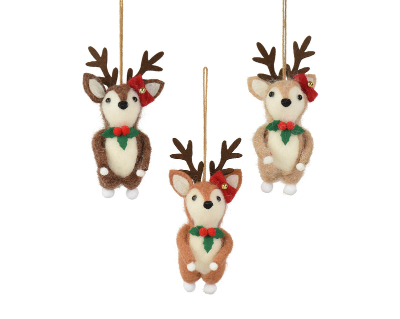 Hanging Decoration Wool Deer 15 cm – 3 Assorted Colours