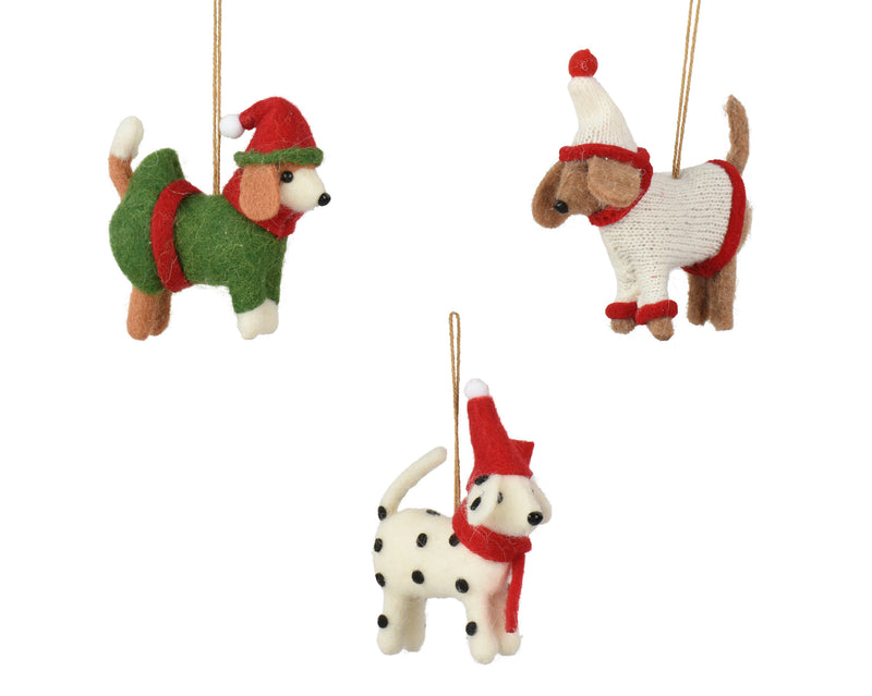 Hanging Decoration Wool Dog 10 cm – 3 Assorted Colours