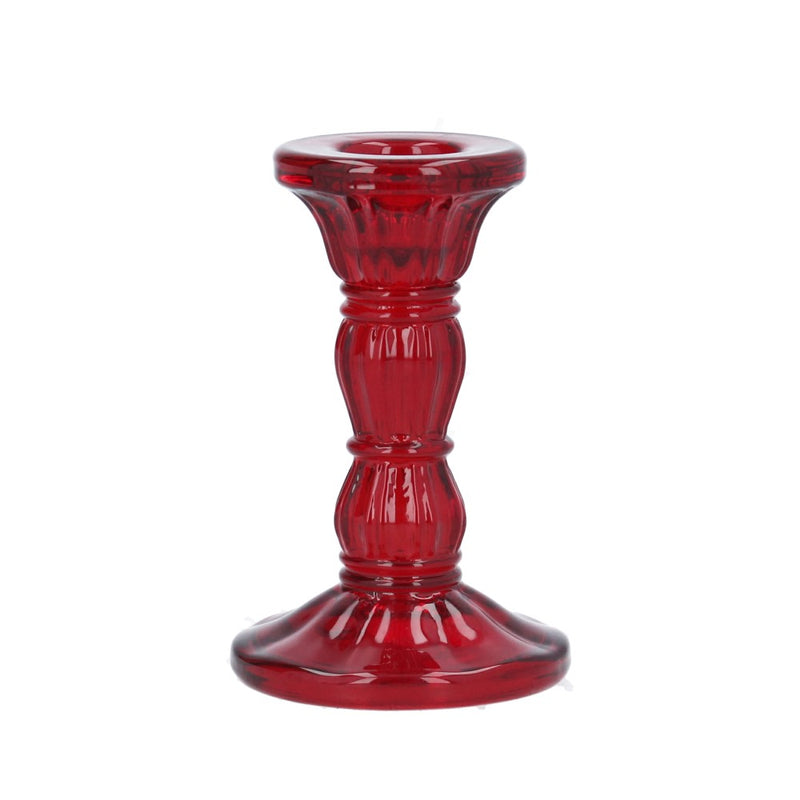 Small red moulded glass candlestick – Gisela Graham
