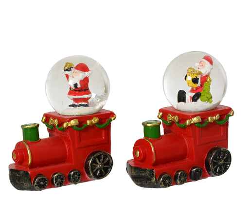 Snow Globe Santa on Train 7.8 × 4.5 × 8.8 cm Red Polyresin – 2 Assorted Designs