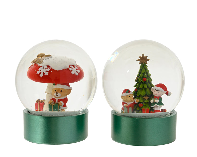 Snow Globe 13.3 cm Green Base Polyresin – 2 Assorted Designs