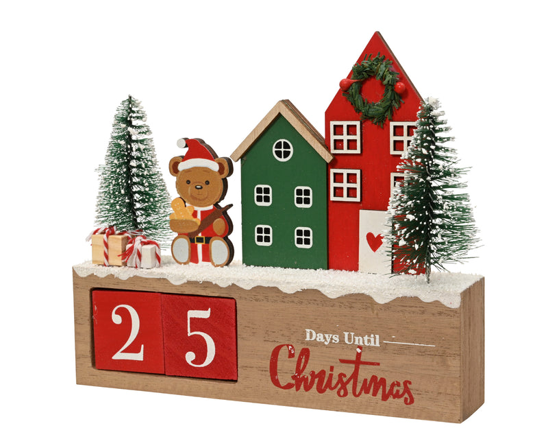 Advent Calendar MDF House Scene with Bear and Trees 18 cm