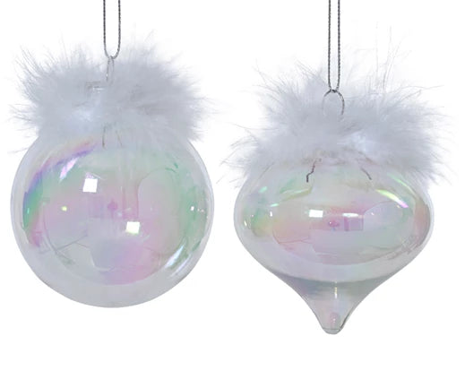 Iridescent Feather Christmas Bauble (D.8cm x L.8cm) - Polystyrene Transparent