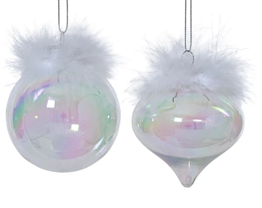Iridescent Feather Christmas Bauble (D.8cm x L.8cm) - Polystyrene Transparent