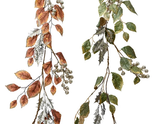 Christmas Leaves Garland Polyester with Glitter and Foam Berries (L.5cm W.15cm H.120cm)