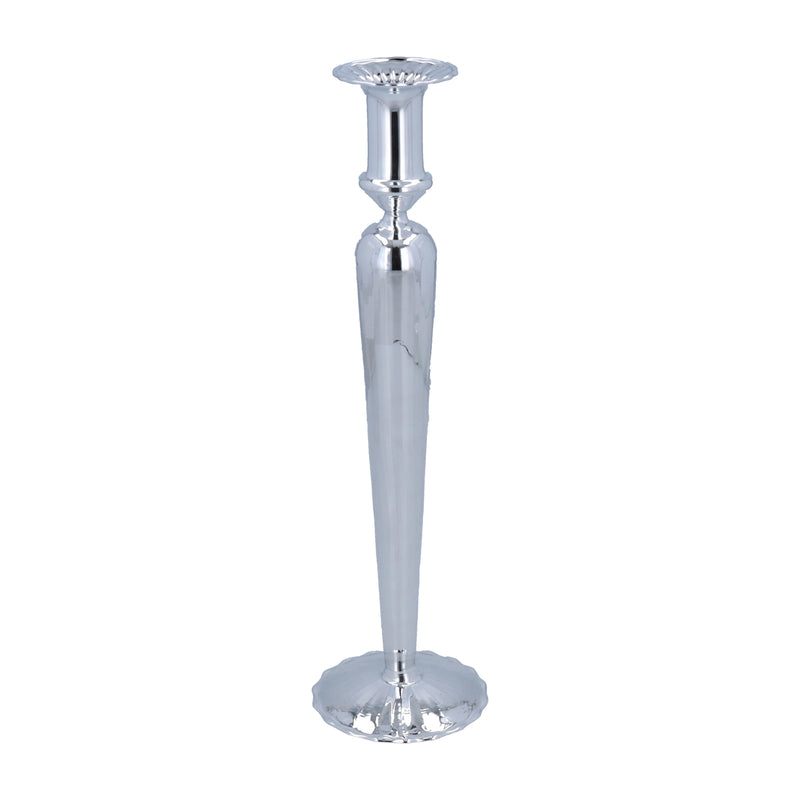 Christmas Tall Silver Ribbed Glass Candlstick 