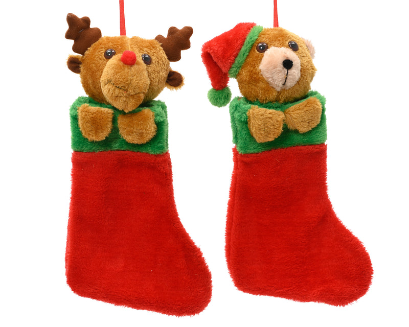 Christmas Stocking Bear/Reindeer Polyester 32 cm – 2 Assorted Designs