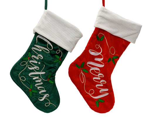 Green & Red Polyester Christmas Stocking – 51 cm – 2 Assorted Colours
