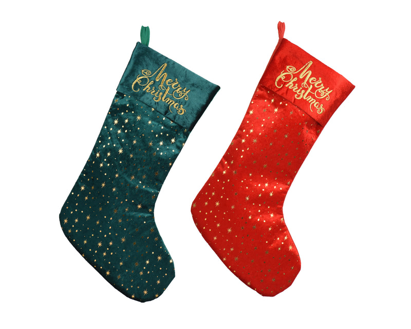 Christmas Stocking Velvet 54 cm with Gold Foil Stars Colours – 2 Assorted Colours