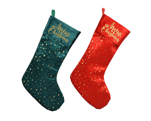 Christmas Stocking Velvet 54 cm with Gold Foil Stars Colours – 2 Assorted Colours