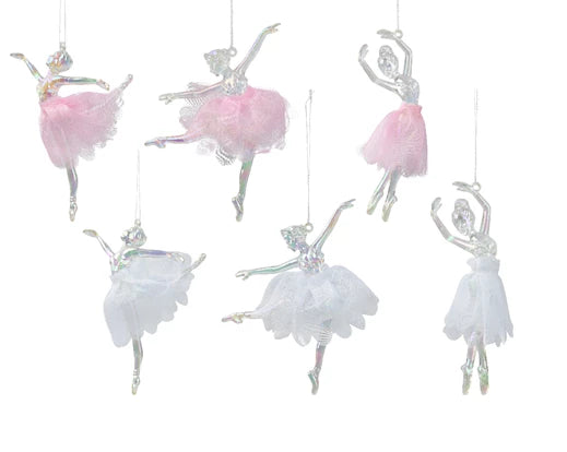 Christmas Hanging Ballerina Decoration Transparent Acrylic White/Pink (H.13cm)