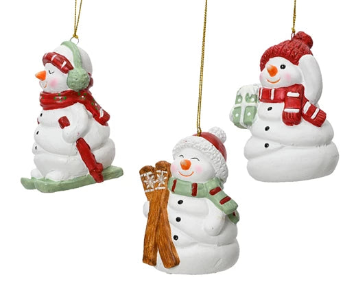 Christmas Hanging Snowman Decoration (L.6.1cm W.6.7cm H.9.7cm) Terracotta