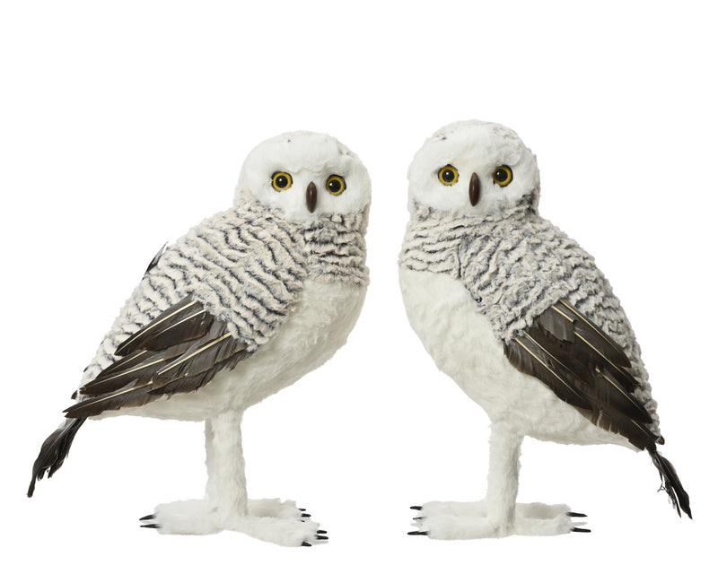 Owl Figure 48 cm Grey Artificial Fur with Goose Feathers – 2 Assorted Designs