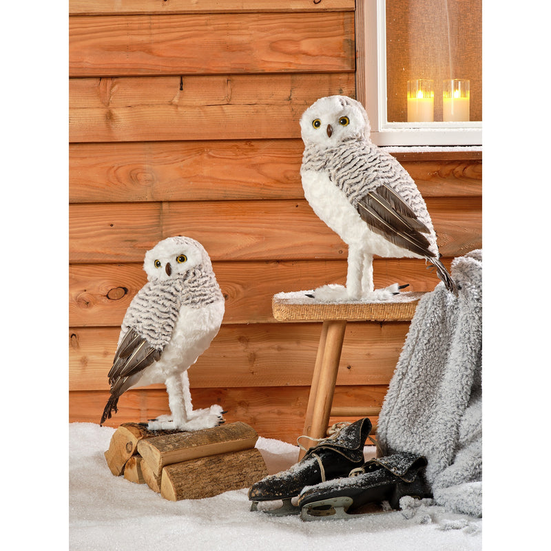 Owl Figure 48 cm Grey Artificial Fur with Goose Feathers – 2 Assorted Designs