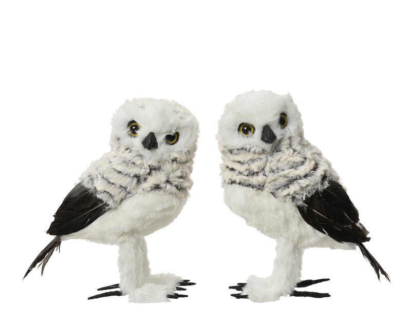 Owl Figure 16 cm Grey with Goose Feathers – 2 Assorted Designs