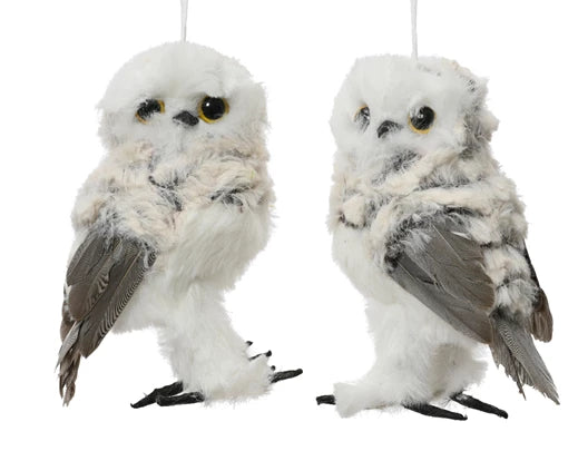 Hanging Ornament Artificial Fur Grey Owl 13 cm – 2 Assorted Designs