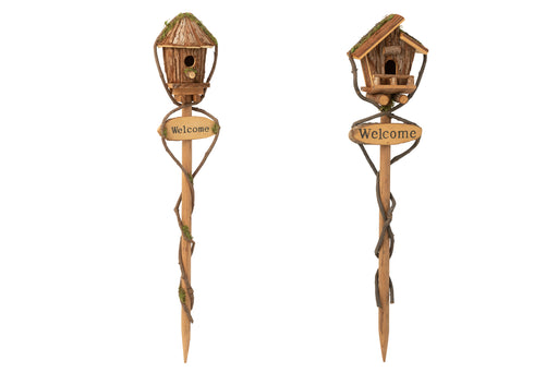 Natural Fir Wood Birdhouse on Stake - Assorted