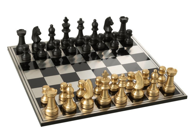 Chess Set Board Polyresin Gold Colored/Black 61x61x14cm