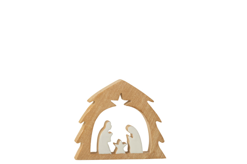 Christmas Nativity Scene In Tree Mango Wood White/Natural Small 19.5cm