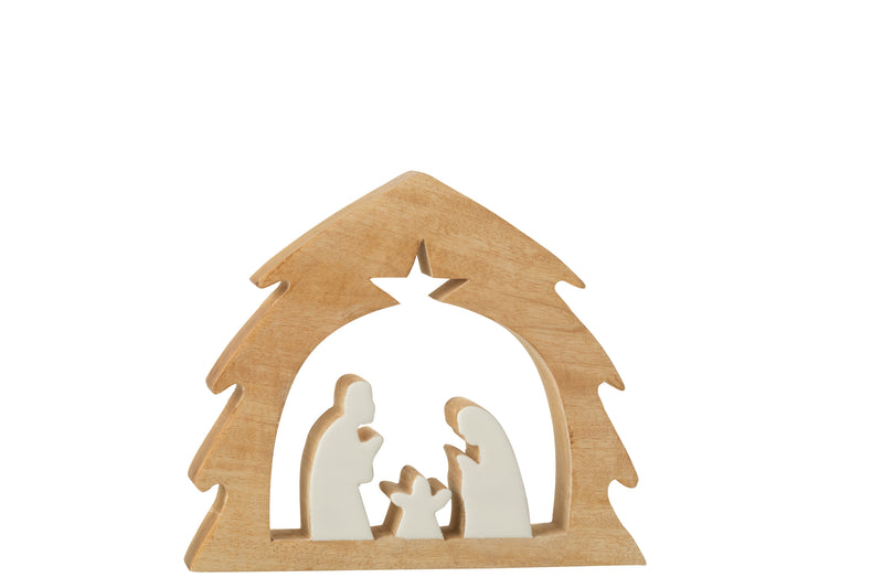 Christmas Nativity Scene In Tree Mango Wood White/Natural Medium 27cm