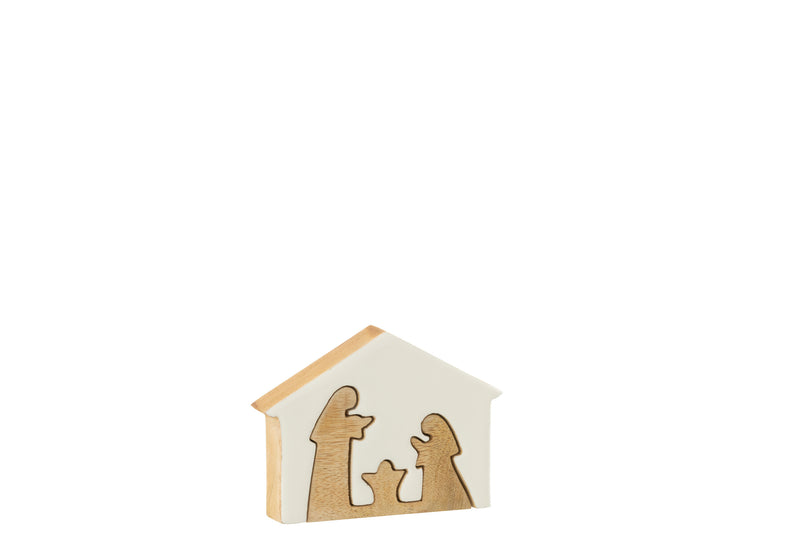 Christmas Nativity Scene In House Mango Wood White/Natural Small 11cm
