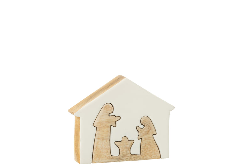 Christmas Nativity Scene In House Mango Wood White/Natural Medium 17cm