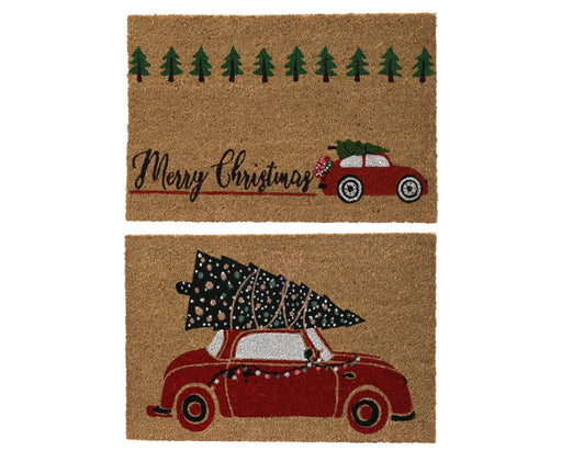 Coir Christmas Doormat 60 × 40 cm Car with Tree Outdoor – 2 Assorted Designs