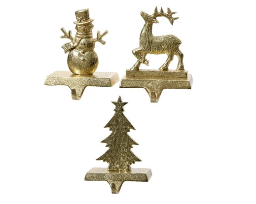 Christmas Stocking Hook Tree/Reindeer/Snowman Gold (L.12cm x W.5cm x H.12cm) - Sold Individually