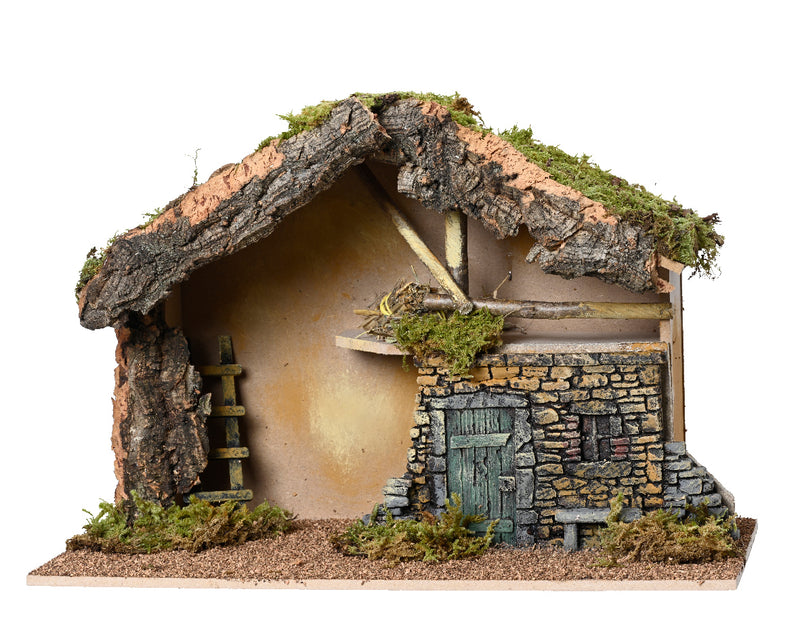 Christmas Nativity Crib with Moss, Bark & Straw (48 x 22 x 32cm)
