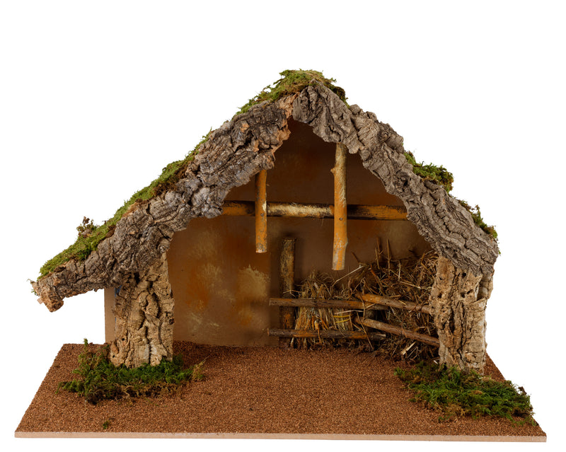 Christmas Nativity Crib with Moss, Bark & Straw - 58x28x38 cm