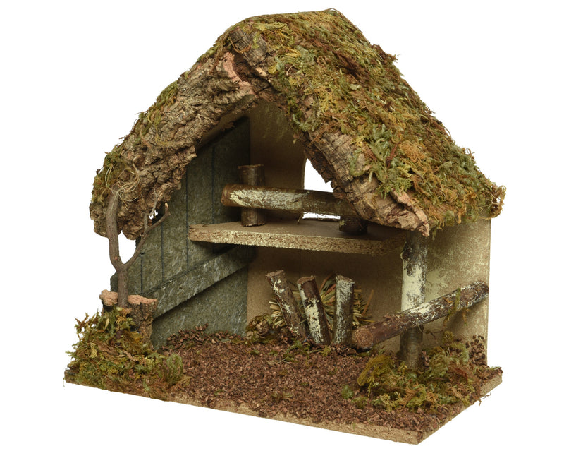 Christmas Nativity Crib with Moss, Bark & Straw - 30x18x26cm