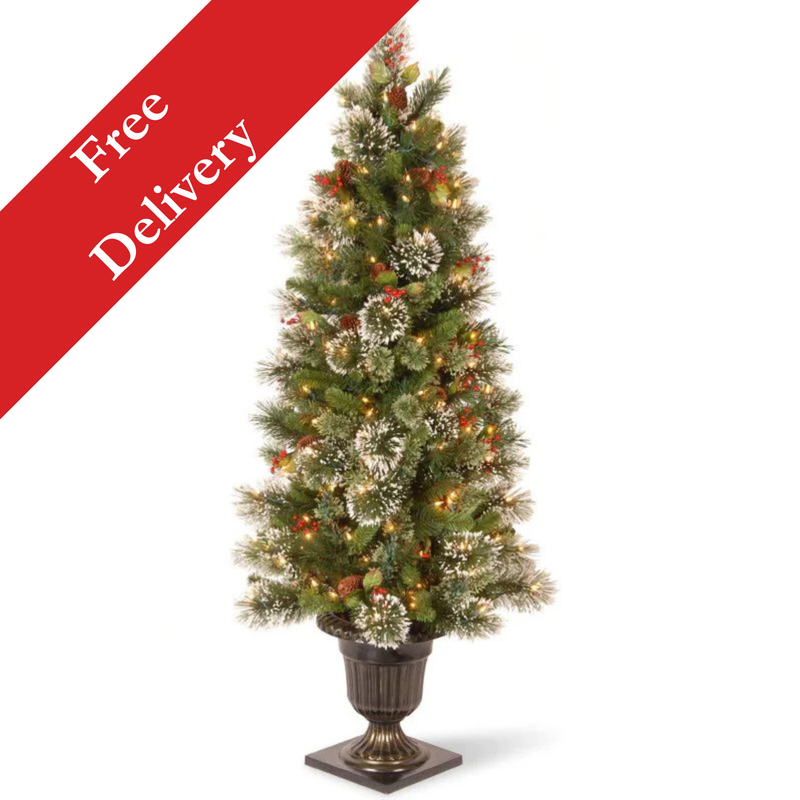 5 Foot Wintry Pine Pre-Lit Artificial Christmas Tree With 100 Warm White Lights & Frosted Tips