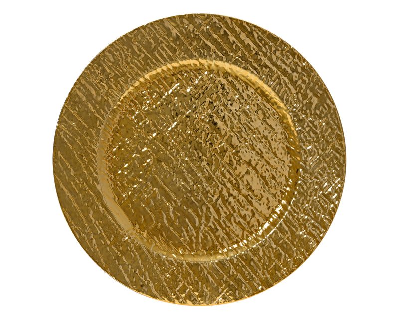 Round Deco Plate Gold 33 cm Hammered Finish