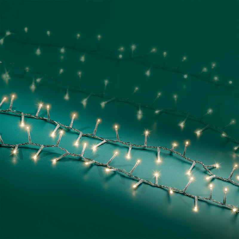 600 Lumineo Compact Sparkle Warm White Christmas Lights With Transparent Cable 18m