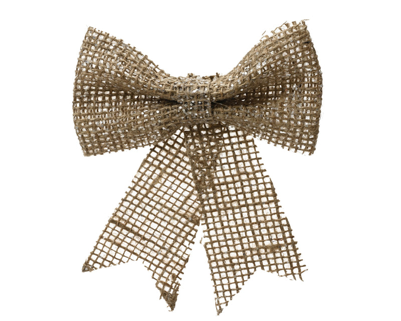 Jute Bow 24 cm with Silver Glitter and Bendable Wire