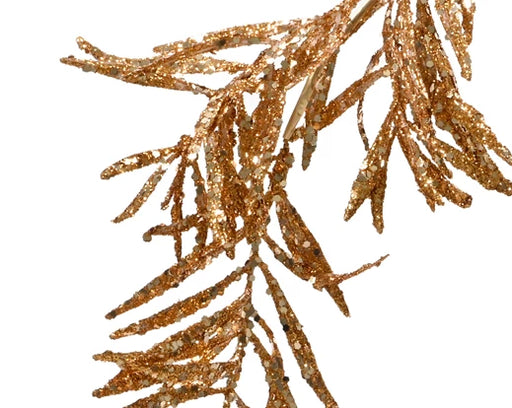 Ginger brown decorative pine Christmas garland with glitter alternate view